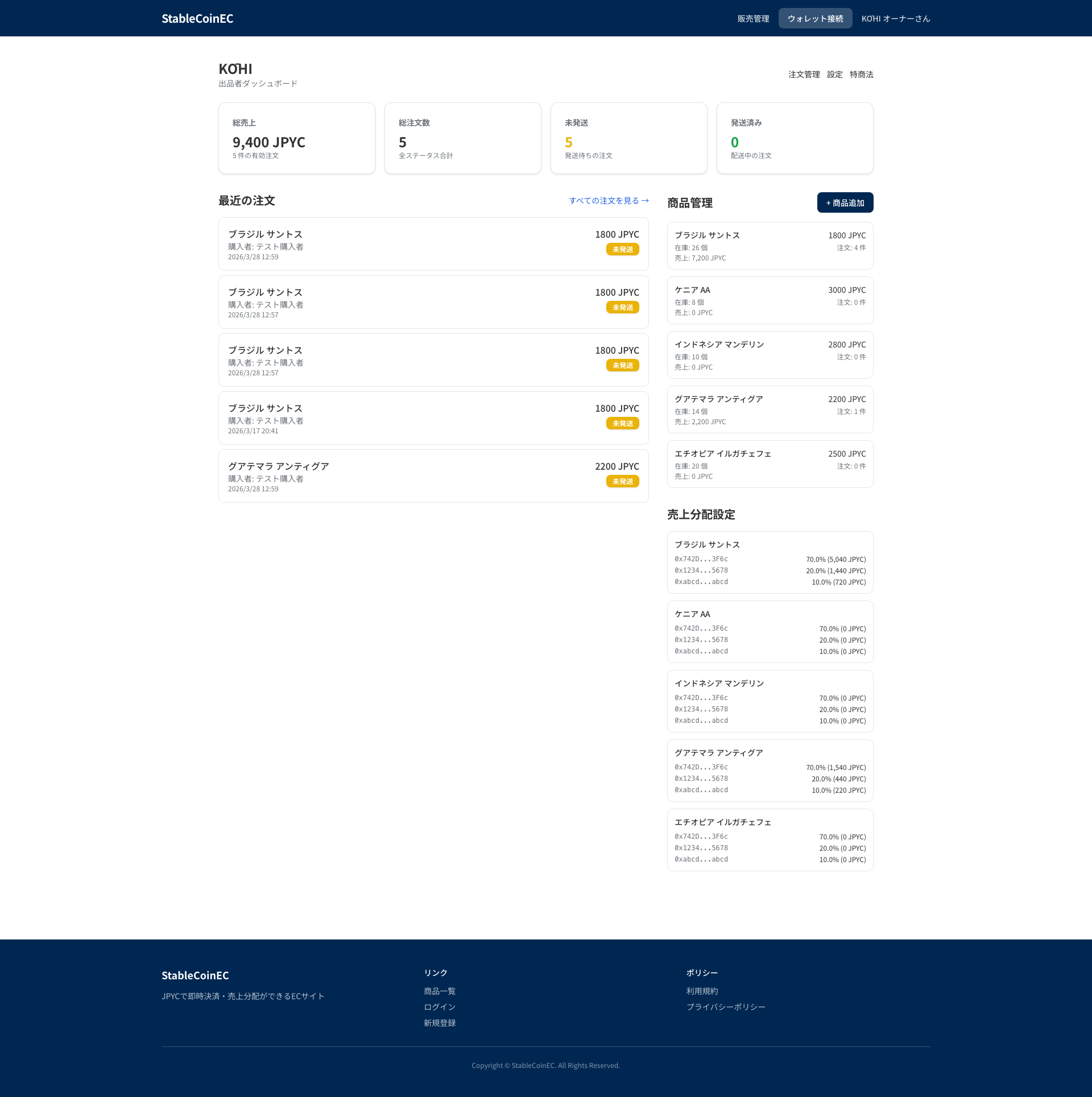 販売者ダッシュボード